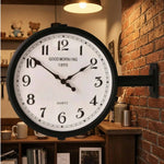 horloge murale double face industrielle noir blanc salle salon decoration quartz métal aiguille moderne