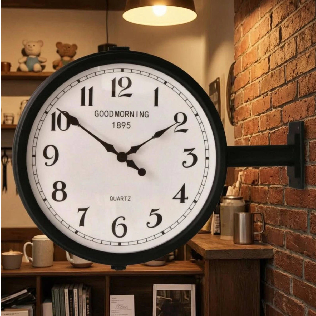 horloge murale double face industrielle noir blanc salle salon decoration quartz métal aiguille moderne