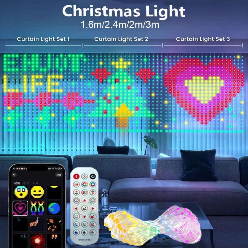 rideau lumineux led multicolore pixel art moderne 5.25ft 5.25ft télécommande application