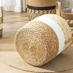 paniers rangement boho blanc rayures naturel bordure noire pliables stockage maison jardin