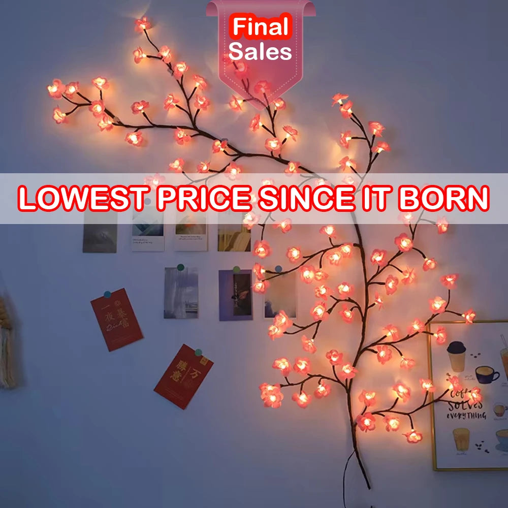 guirlande lumineuse branche fleurs rose clair 96 led usb moderne décoration festive