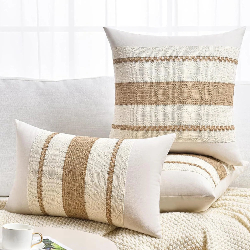 taies d'oreiller polyester vert clair rustique rayures horizontales non toxique respectueux environnement maison hospitalière