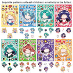 sticker autocollant anime personnages mignon géométrique rouge bleu vert jaune violet décoration bouteille carnet