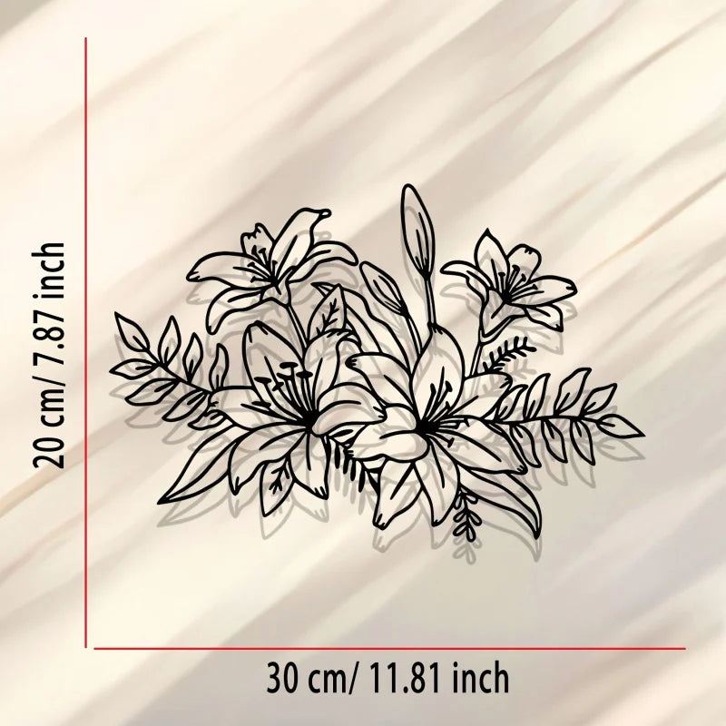 décoration murale noire dessin floral stylisé fleurs feuilles opaques intérieurextérieur 20x30cm