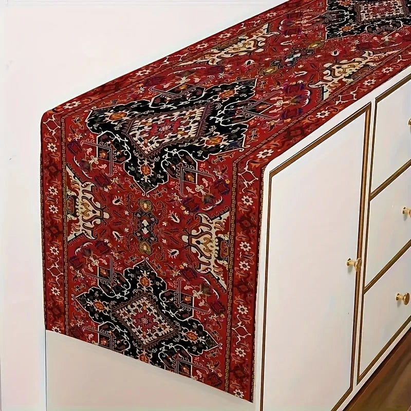 chinois bohème rouge géométrique lin table runner tissage maison festive mariage traditions ornemental