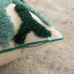 coussin housse amovible lavable motif géométrique brodé moderne opacité zip visible coton polyester verte