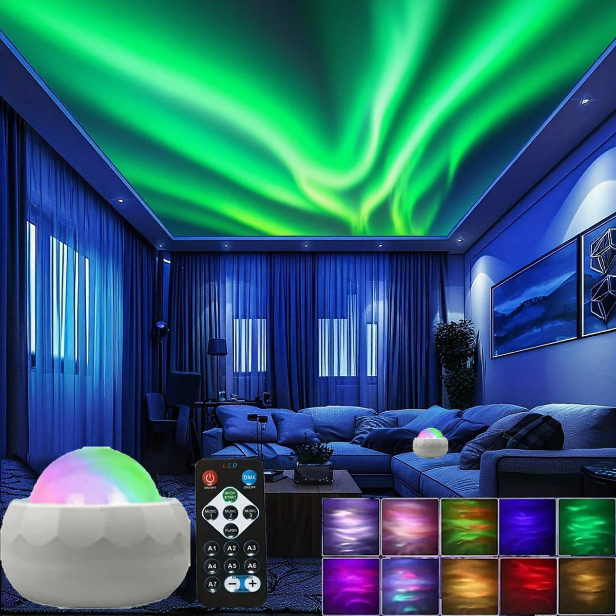 projecteur led blanc modes télécommande motifs coquillage moderne chambre veilleuse USB plug in