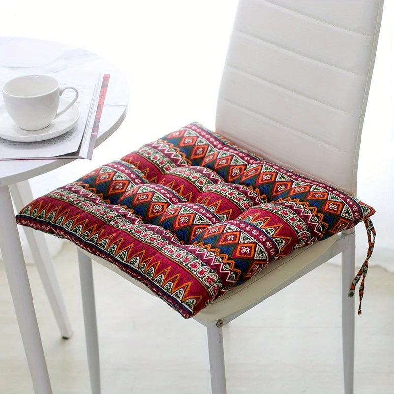 coussin siège carré rond couleur rouge bleu motif aztèque ethnique tissu polyester tat opaque
