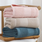 serviette bain coton bleu rose blanc rayures horizontales rapide absorbante machine moderne douce