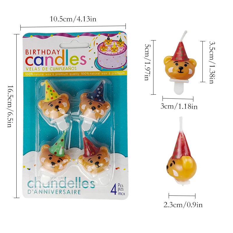 bougies d'anniversaire nounours chapeau fête couleurs marron vert bleu jaune festive opaques