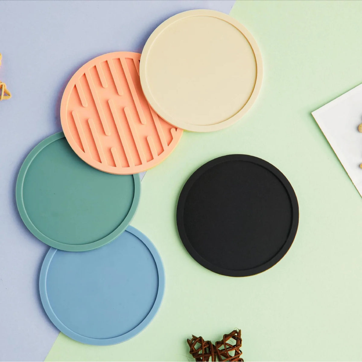 coasters silicone rayés moderne bleu gris noir orange beige marbre