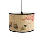 abat jour artisanal bambou illustration paysage oiseaux fleurs tringle contemporain