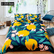 Housse de couette jaune citron fruits 3 pièces - Literie douce et respirante pour chambre