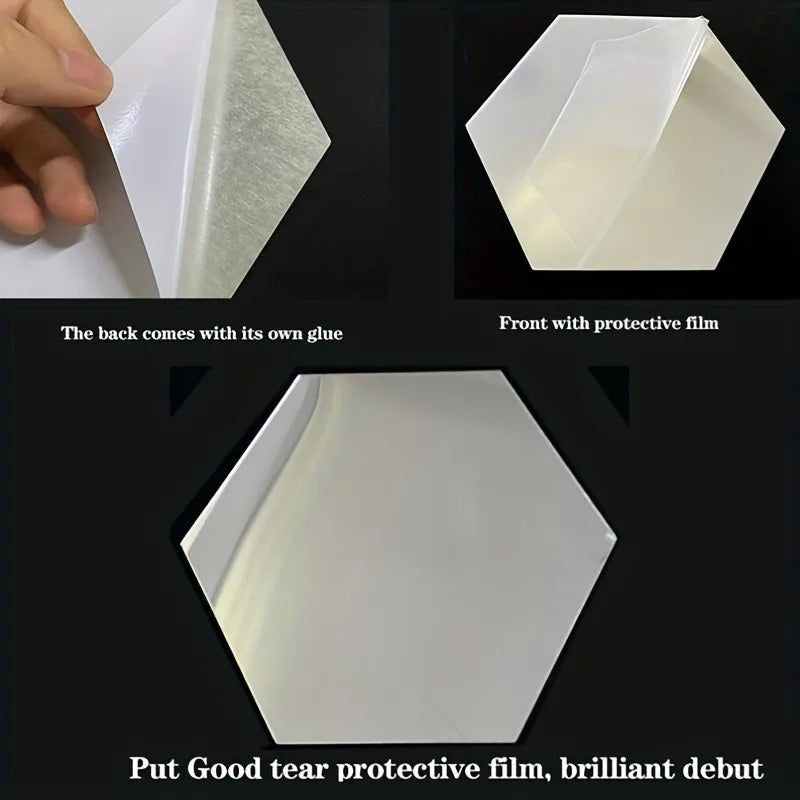 miroir hexagonal moderne blanc géométrique 10 pièces adhésif auto collantintérieur décoration artísticopaque