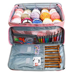 Sac couture rose imprimé floral poignées aiguilles crochets outils rangement 40cm 21cm 22cm