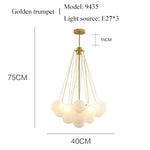 suspension lumineuse moderne boules sphériques blanc chaînes métalliques salon chambre principale étude