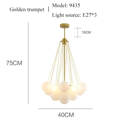 suspension lumineuse moderne boules sphériques blanc chaînes métalliques salon chambre principale étude