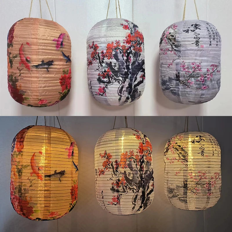 lanternes chinoises traditionnelles fleurs oiseaux calligraphie couleurs variées cordelette extérieure nouvelle année mariage festive