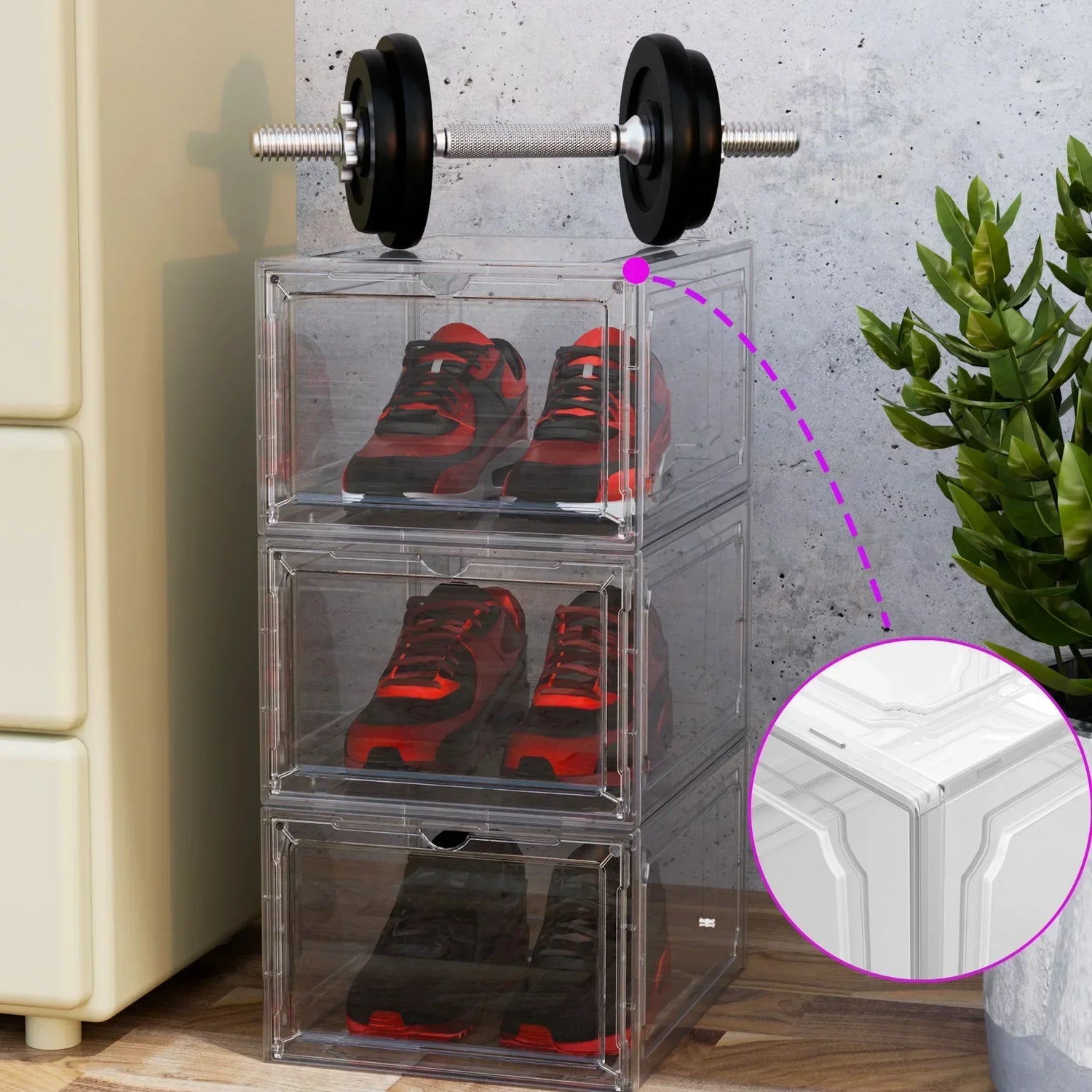 Boîte à chaussures acrylique transparente en couleur noir pour décoration moderne