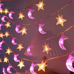 guirlande lumineuse lunes étoiles violet doré décoration chambre salon fêtes vacances 3v batterie led