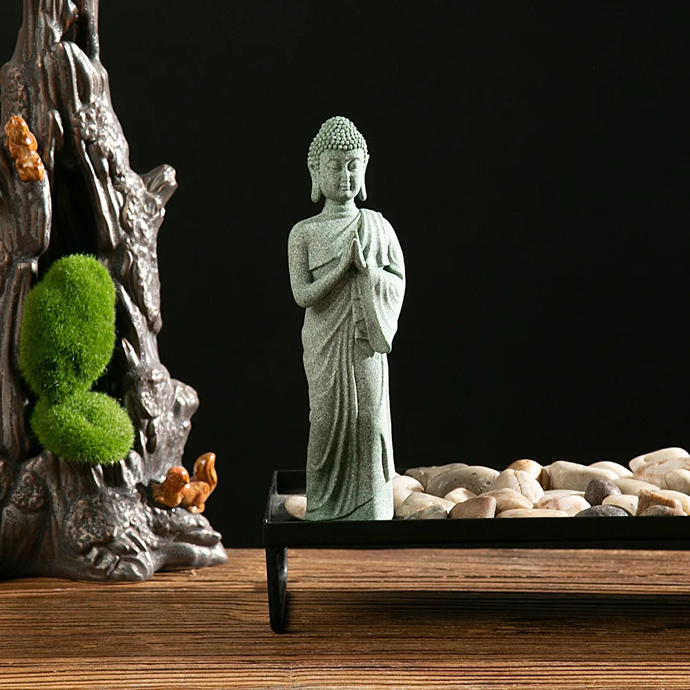 statue jardin bouddha pierre vert clair texture granulée classique