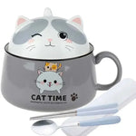 tasse soupe couvercle céramique porcelaine dessin animé chats bleu rose mignon unique environnement