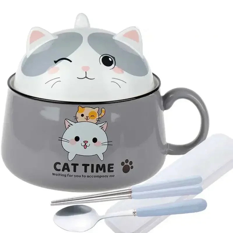 tasse soupe couvercle céramique porcelaine dessin animé chats bleu rose mignon unique environnement