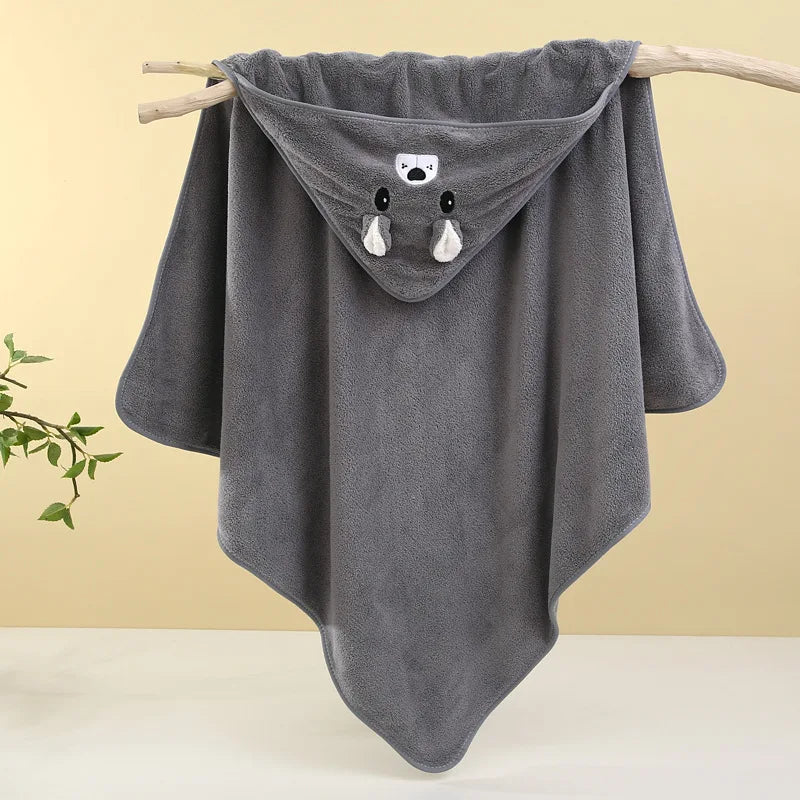 serviettes bain capuche animaux brodés douces enfants vert pastel rose orange gris bleuclair