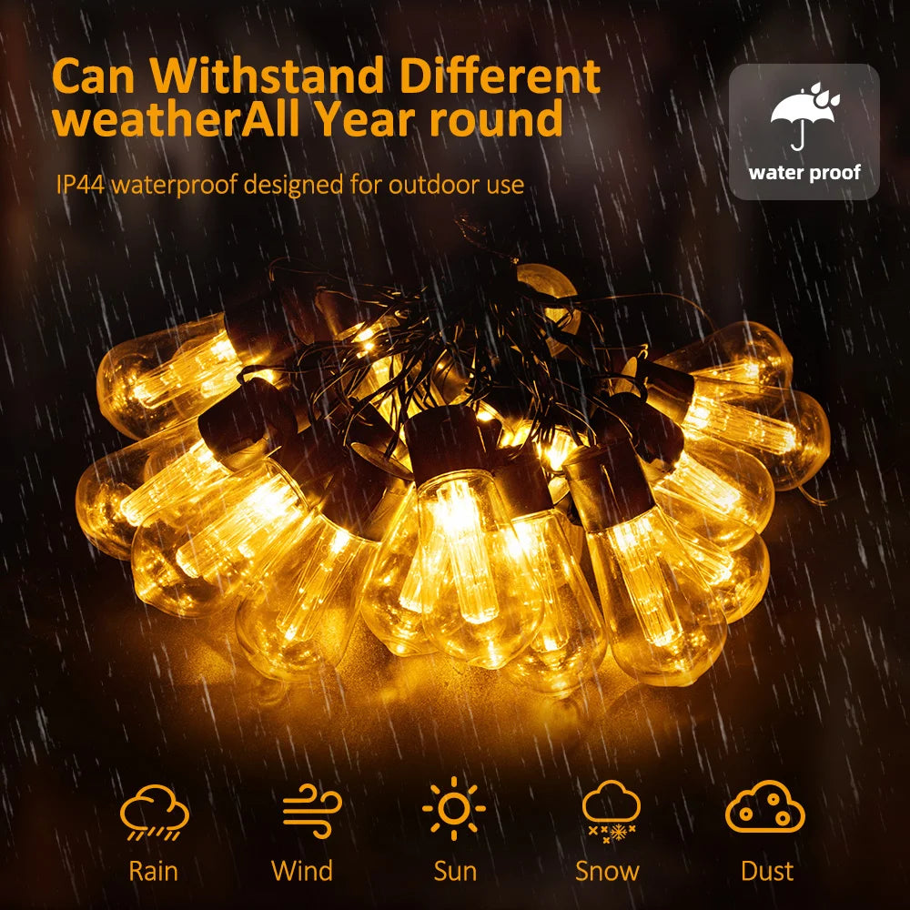 guirlande lumineuse solaire extérieure modes ambrée filaments visibles télécommande led contemporaine