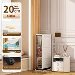 rangement mobile multi niveaux blanc transparent moderne roulettes echangement visible