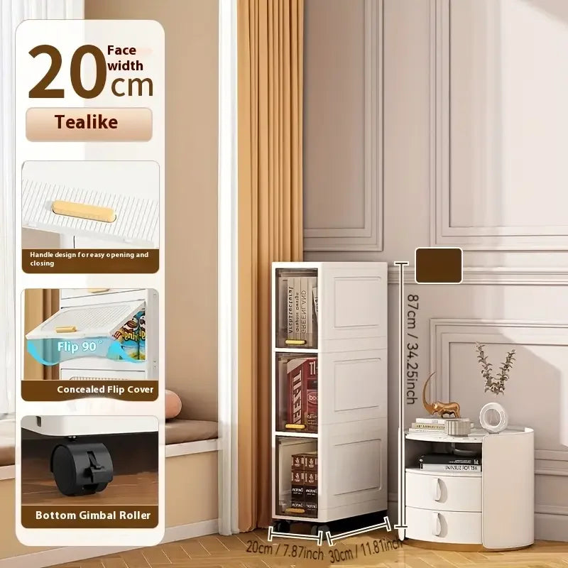 rangement mobile multi niveaux blanc transparent moderne roulettes echangement visible