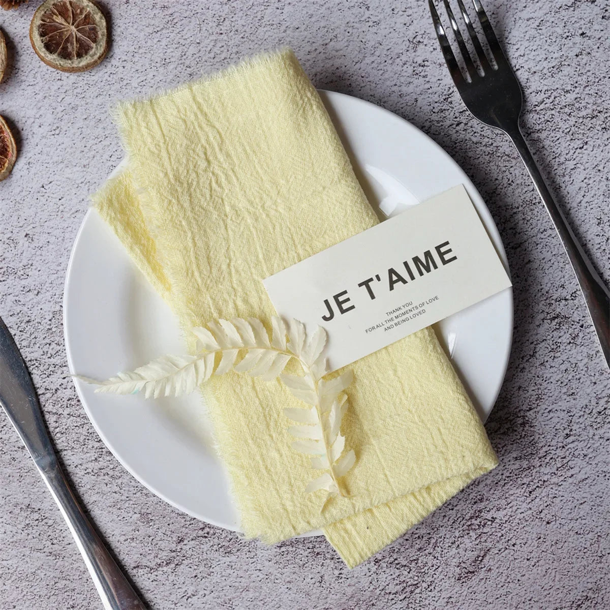 lot dix serviettes table coton beige clair franges rustiques mariage décoration chic maison