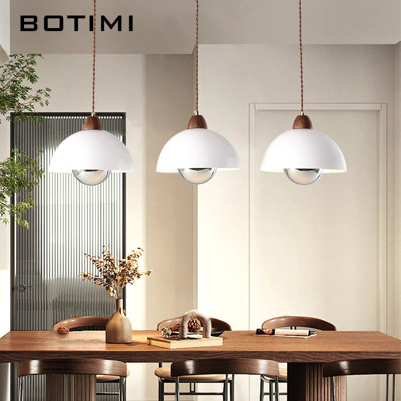 suspension lumineuse moderne ampoules blanc bois naturel rond mat opacité chaînes