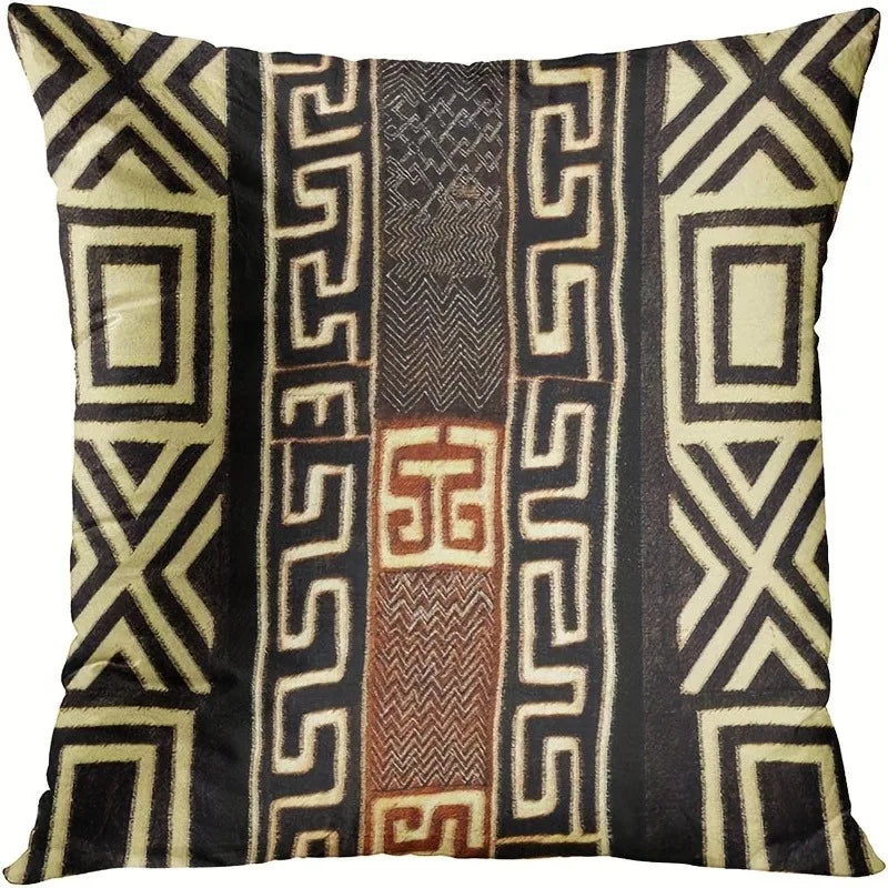 housse coussin polyester motif géométrique noir marron décoration intérieure moderne lit salon