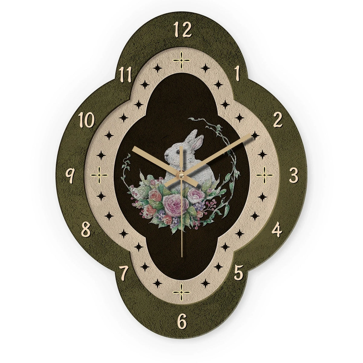 horloge murale bois marron aiguilles noires numeros blancs texture grunge moderne fixations quartz