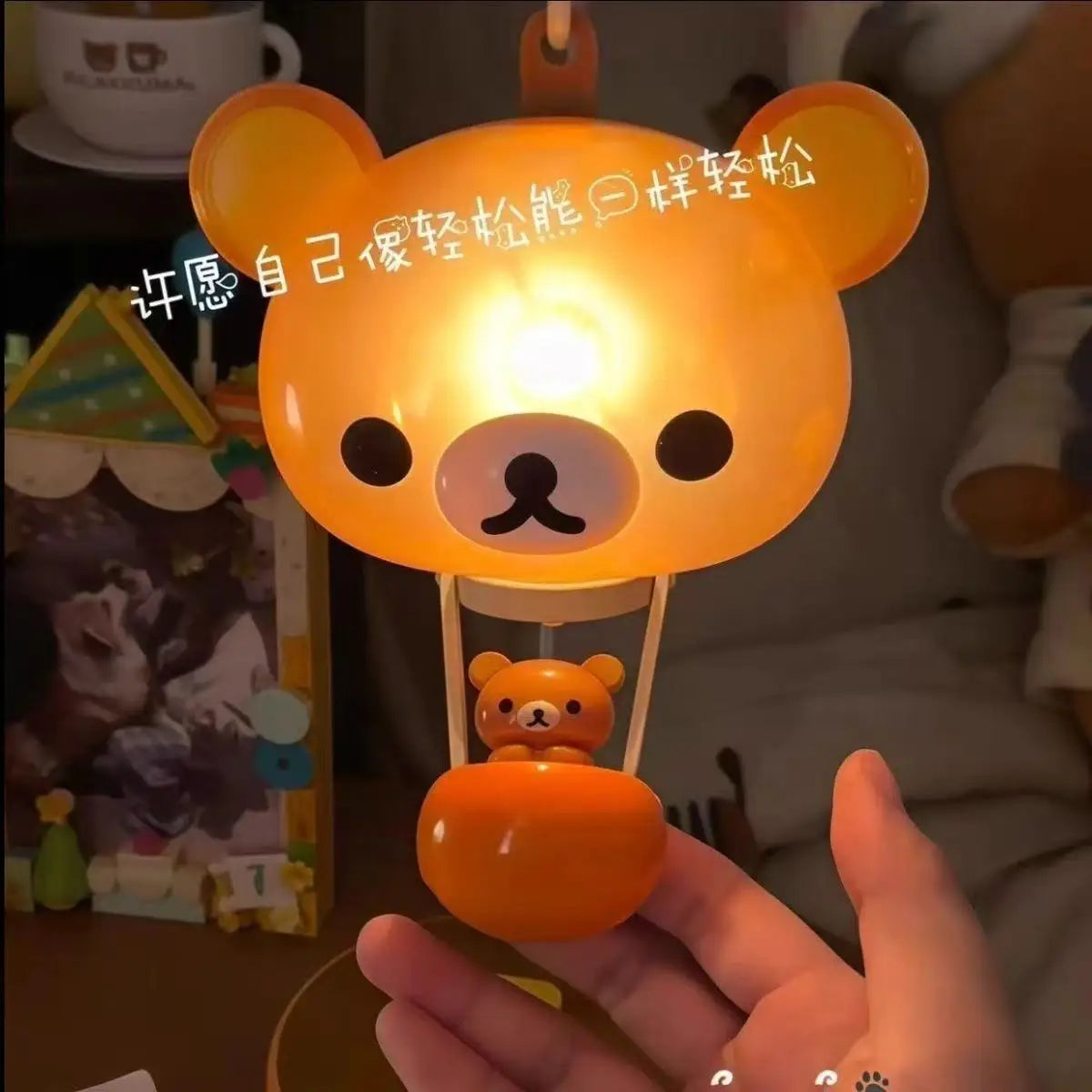 lampe table ours kawaii enfantine résine led orange marron blanc décorative chambre