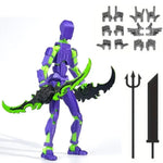 figurine articulée violet bleu noir vert épées trident accessoires main fantastique médiéval