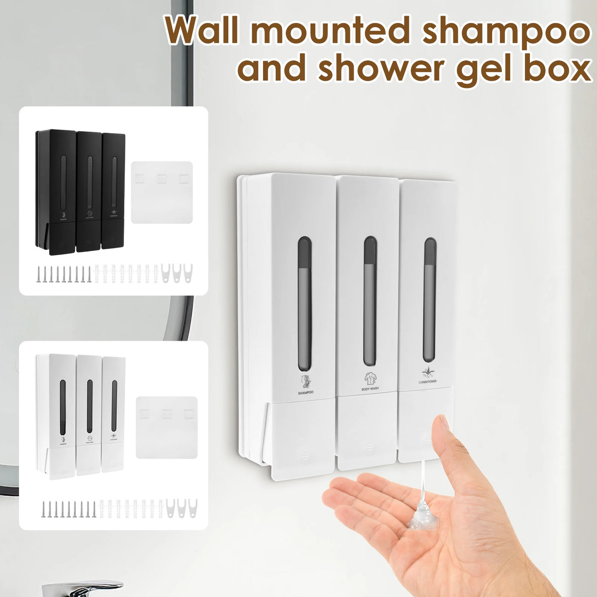 distributeur shampooing gel douche mural blanc noir moderne minimaliste plastique