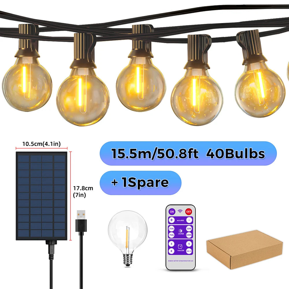 guirlande solaire led imperméable 10m 20ampoules ambrées patio extérieur télécommande étanche
