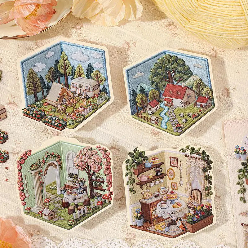 sticker 3d relief hexagonal scènes miniatures intérieurs paysages floral animaux décoration intérieure adhésif