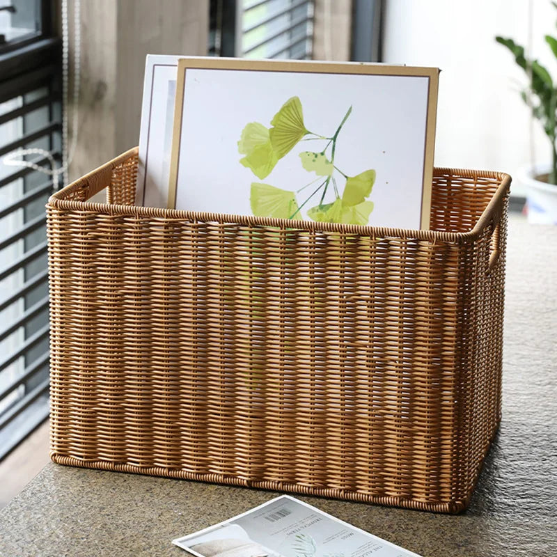panier osier marron clair tissage régulier rustique rangement articles divers respectueux environnement