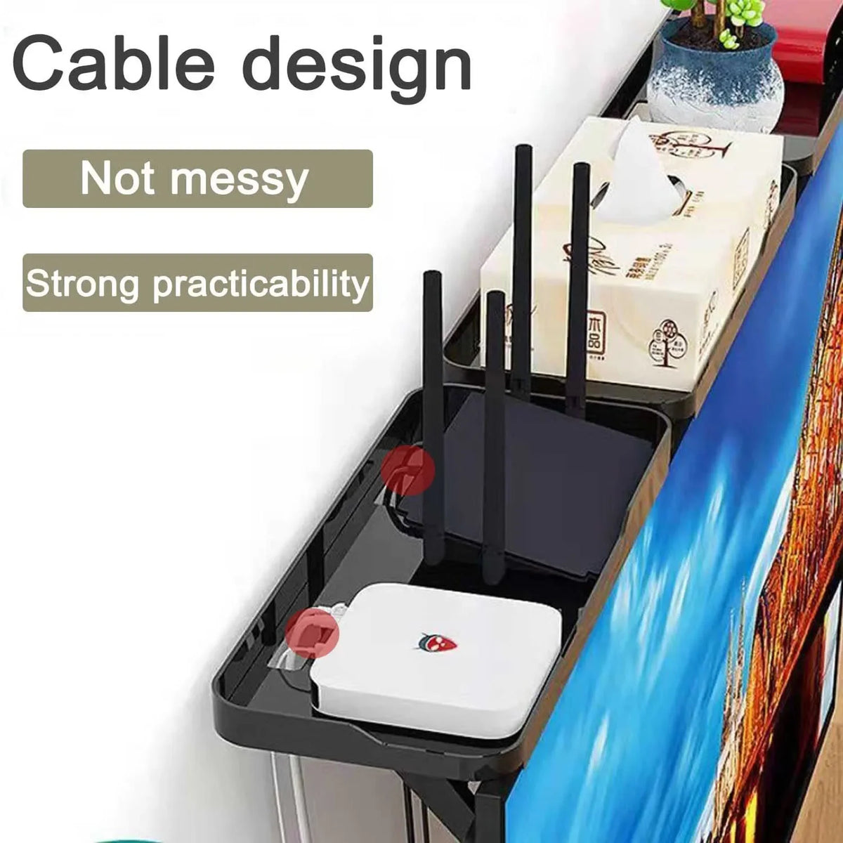 support multifonctionnel étagère réglable noir blanc rangement ordinateur moniteur télécommande câbles moderne minimaliste