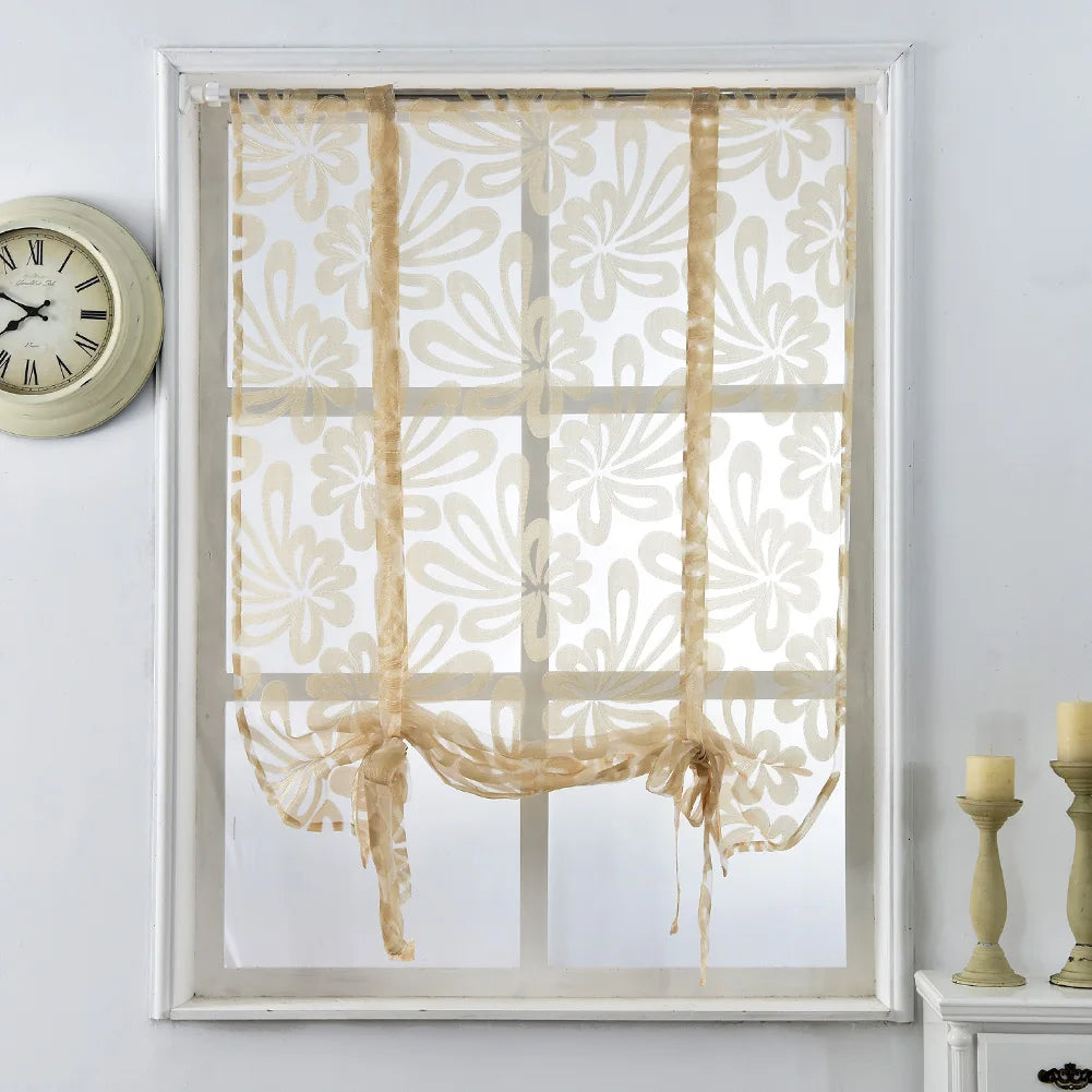 rideaux fleuris polyester translucides bohème fenêtre extérieure facile moderne blanc marron bleuclair decoration interieur