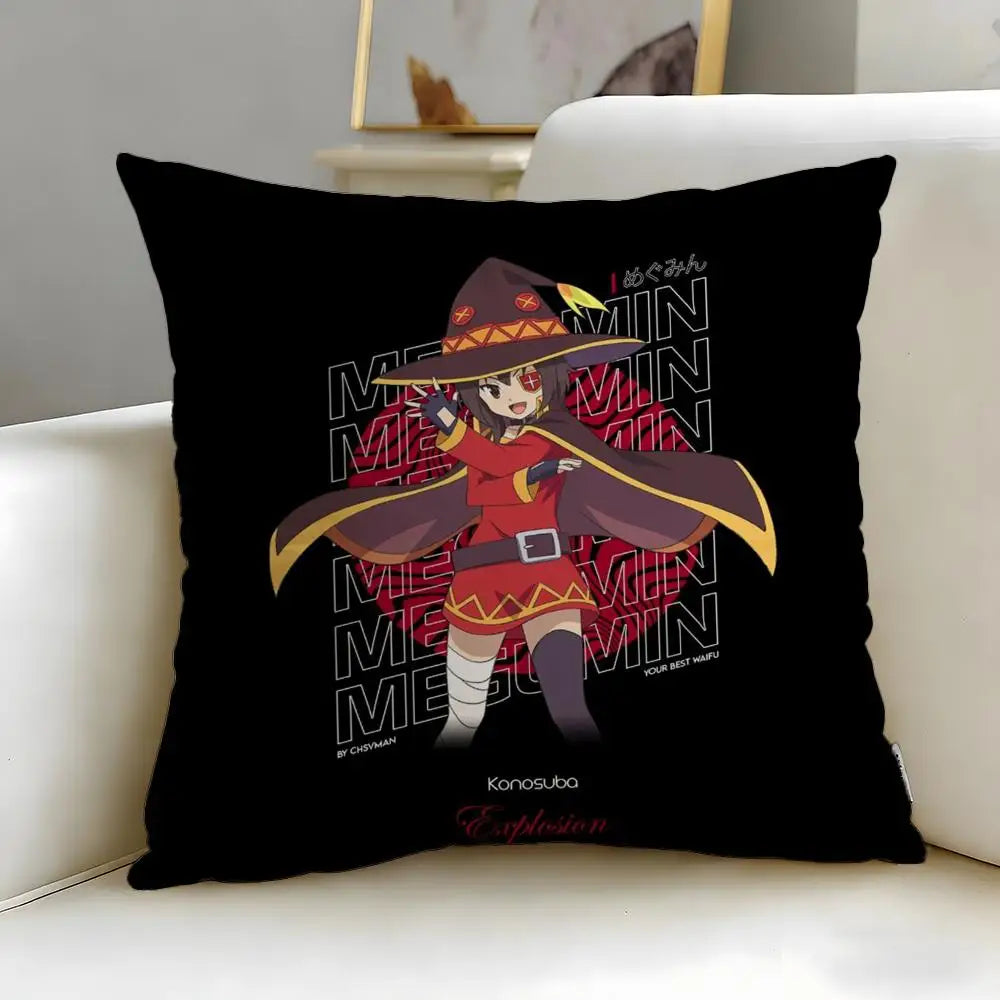 coussin anime sorcière rouge jaune noir illustration géométrique zip 45x45cm facile laver