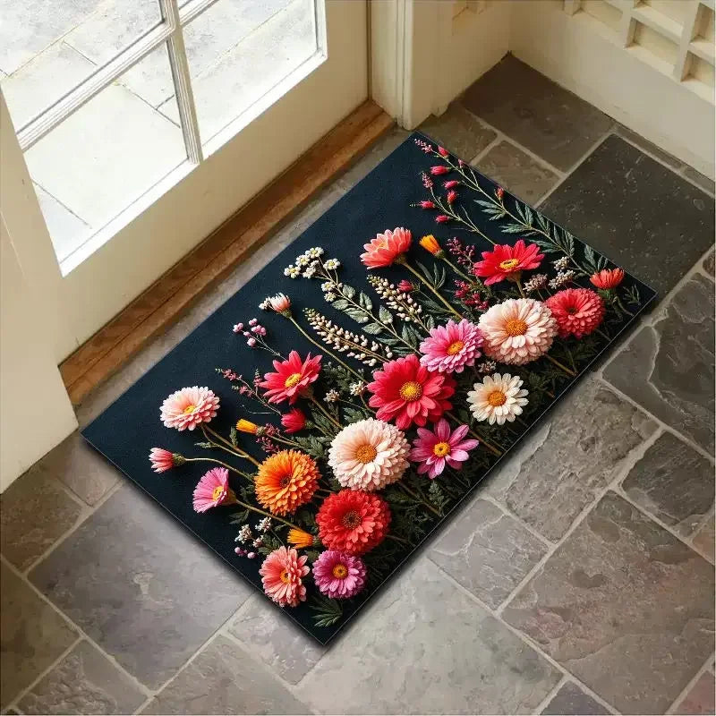 tapis sol intérieur extérieur motif fleurs colorées moderne antidérapant polyester décoration maison salon