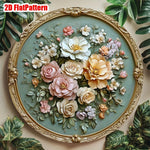 décoration murale ronde motif floral vintage roses feuilles vert menthe blanc
