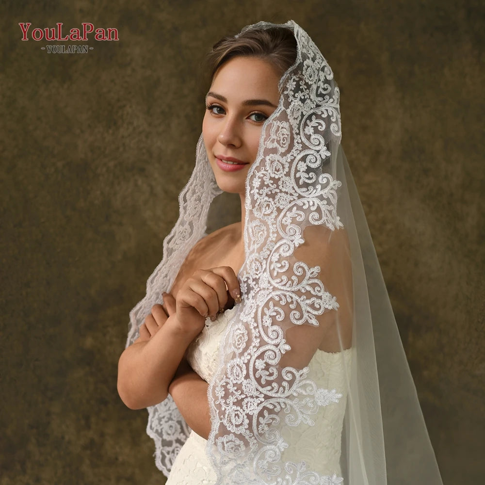 voile mariée blanc dentelle bordure unique classique femme mariage élégant monocouche dài luxueux fixe