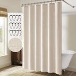 rideau douche moderne imitation lin beige opaque ourlet lesté crochets métalliques black