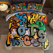 Housse de couette moderne design graffiti urbain - Ensemble literie 3 pièces - Ombre Interieur