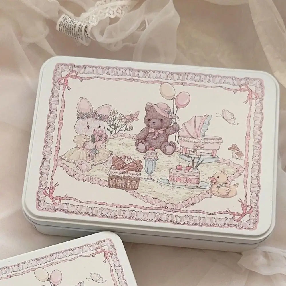 boîtes métalliques rangement blanc illustrations mignons ours chiens chats étoiles cœur enfants